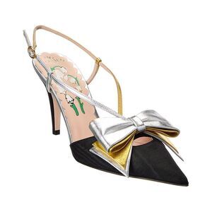 Valentino Bowow 85 Grosgrain & Leather Slingback Pump, Black